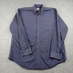 Brooks Brothers Shirt Mens Large Blue Plaid Non Iron Button Front Long Sleeve